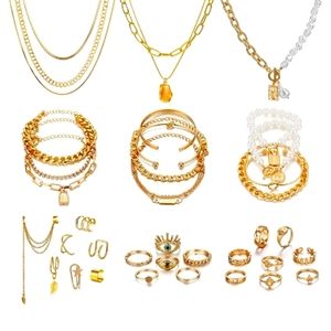 36 Piece Gold Chunky Cuban Chain Jewelry Set NWT